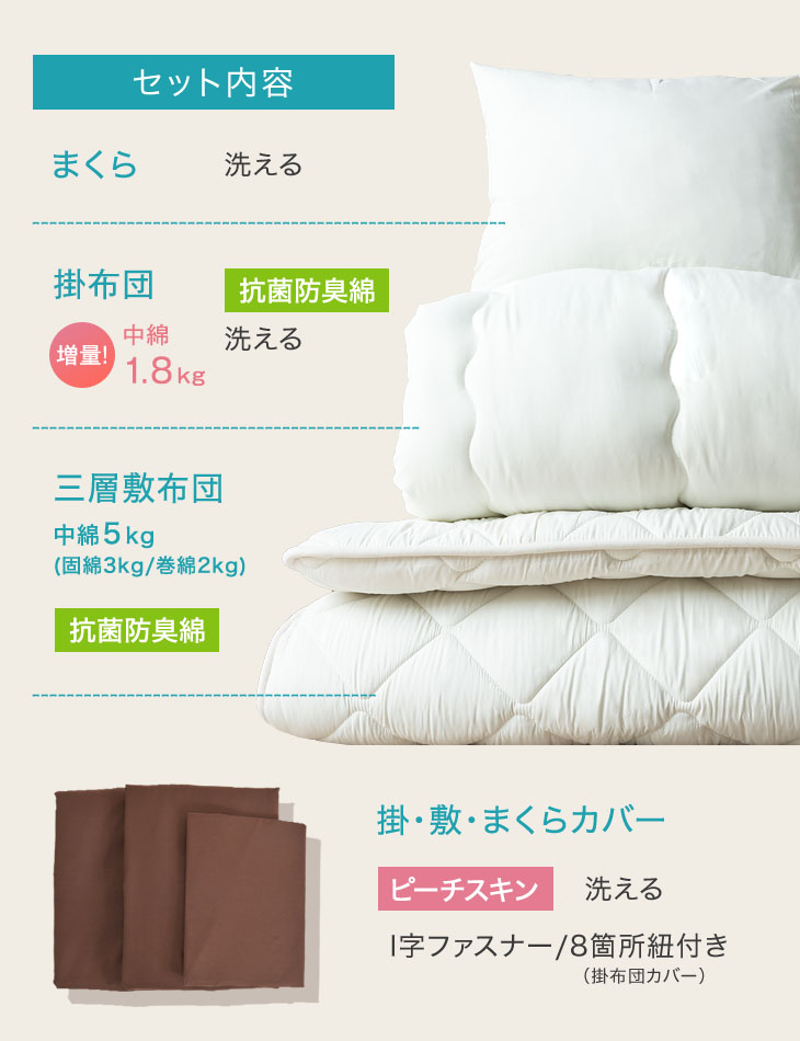新生活掛け布団 中綿増量1.8kg! 布団セット