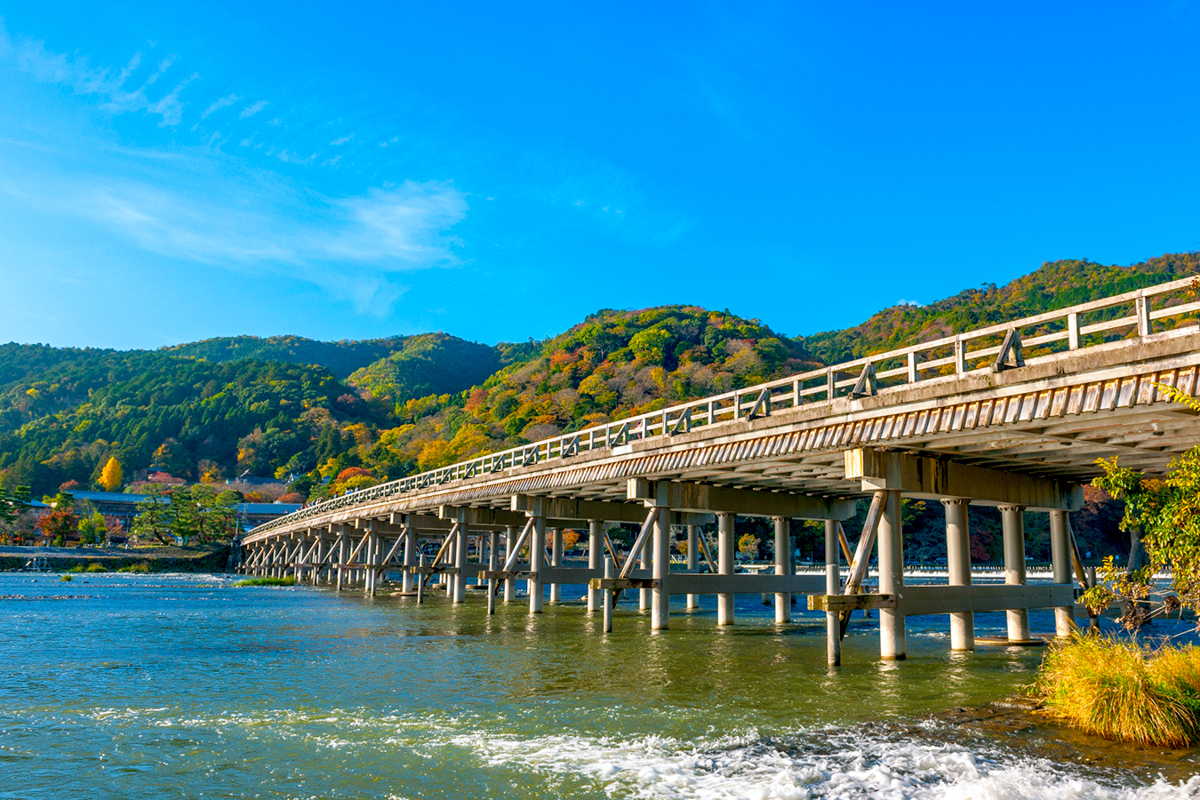 京都嵐山の観光名所 渡月橋の風景